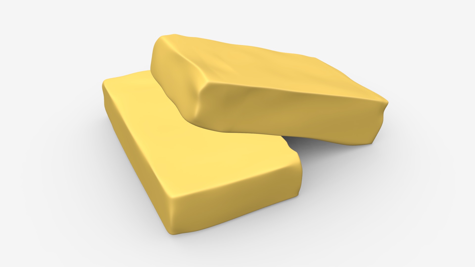 3D model Butter slices on ground - This is a 3D model of the Butter slices on ground. The 3D model is about a group of yellow cheese.