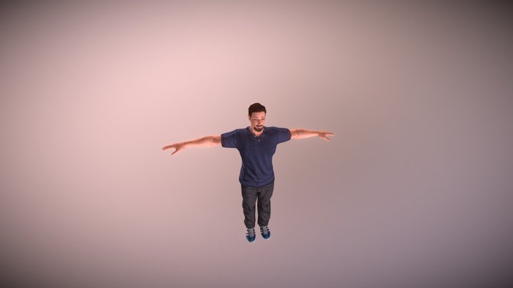 A character with clothes, hair and a beard. 3D Model