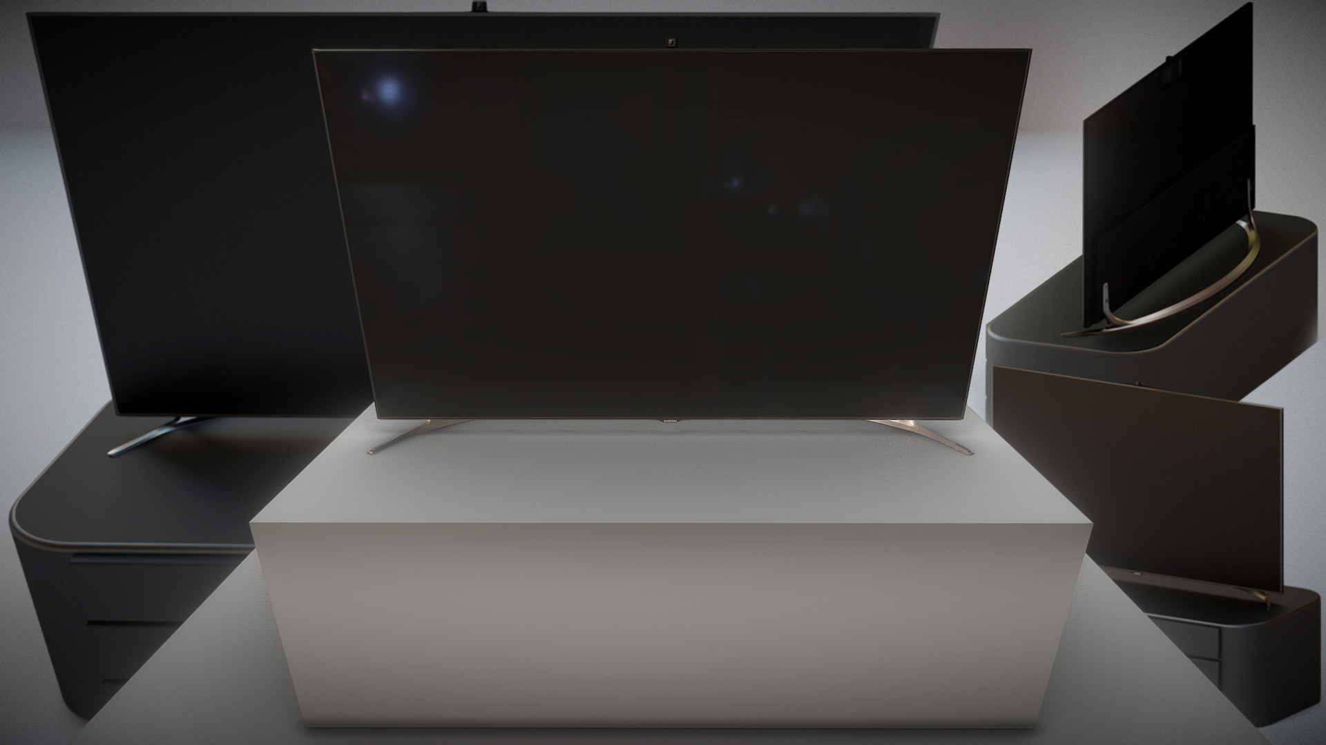 3D model Samsung Smart TV 55 Zoll - This is a 3D model of the Samsung Smart TV 55 Zoll. The 3D model is about a black television on a white table.