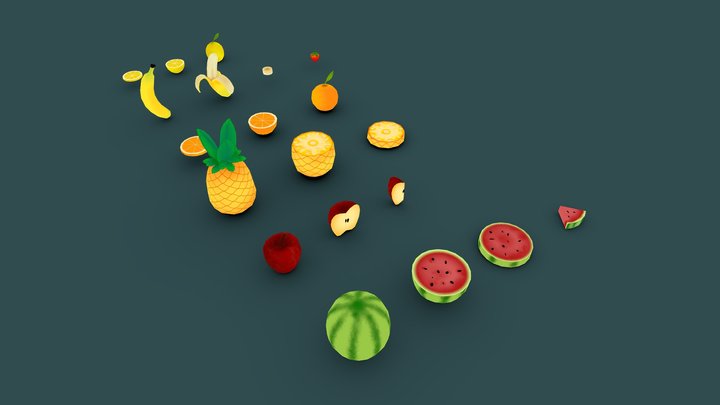 Low poly Fruits / Fruit slices 3D Model