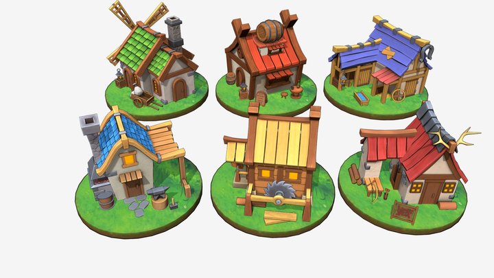 Stylized village (profile houses) 3D Model