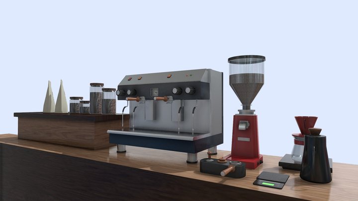 Barista Bar Espresso Machine set 3D Model