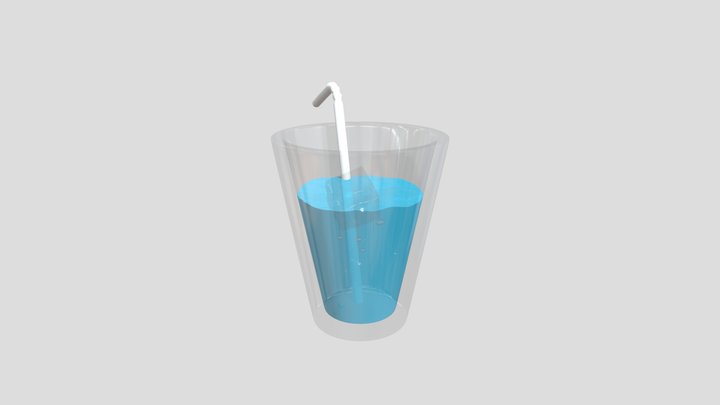 Glass of water with 2 ice 3D Model