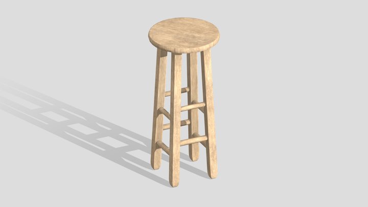 Classic Wooden Stool 3D Model