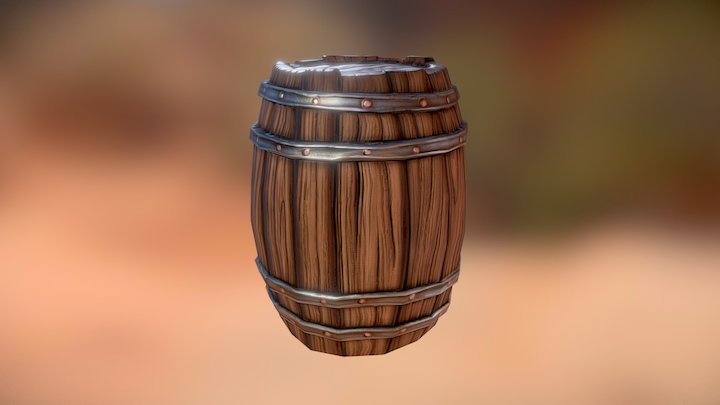 Cartoony Wooden Barrel 3D Model