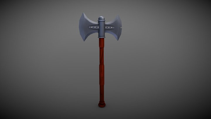 Low poly textured battle axe 3D Model