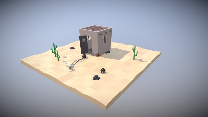 Lowpoly Western Jail 3D Model