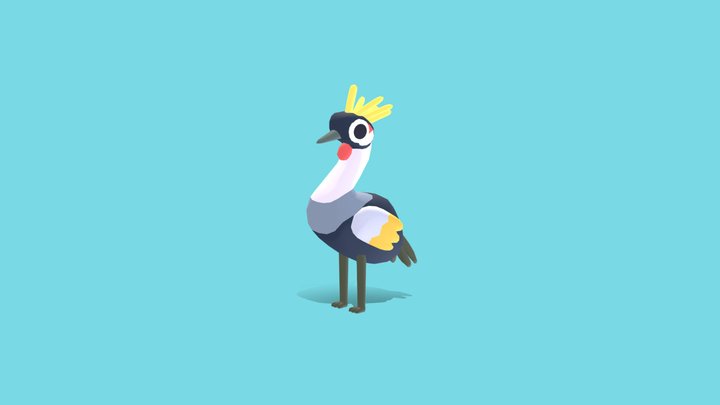 Gray Crowned Crane - Quirky Series 3D Model