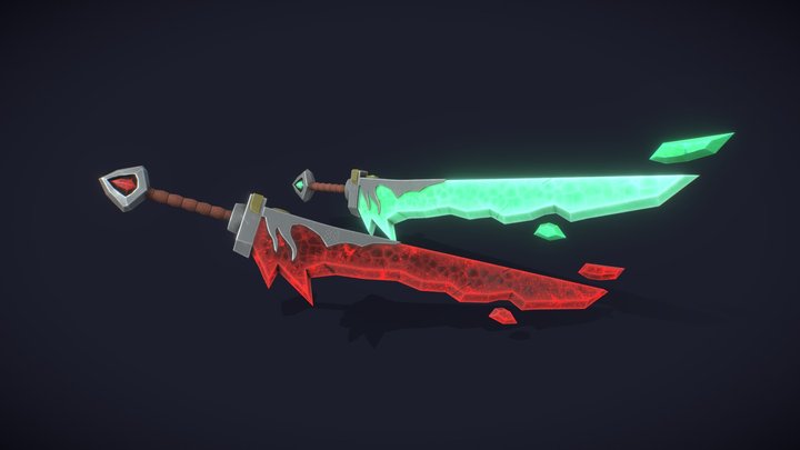 One-handed Crystal Sword (low poly for game dev) 3D Model