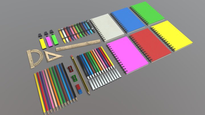 School supplies pack (Low-poly) 3D Model