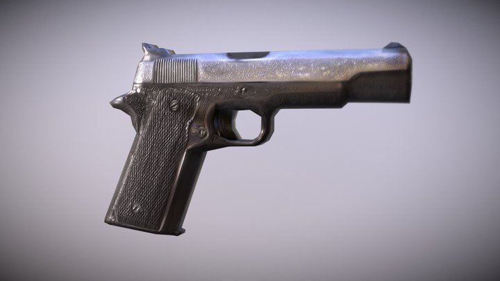 Stylized Low Poly pistol 3D Model