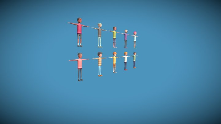 Low poly male characters pack 3D Model