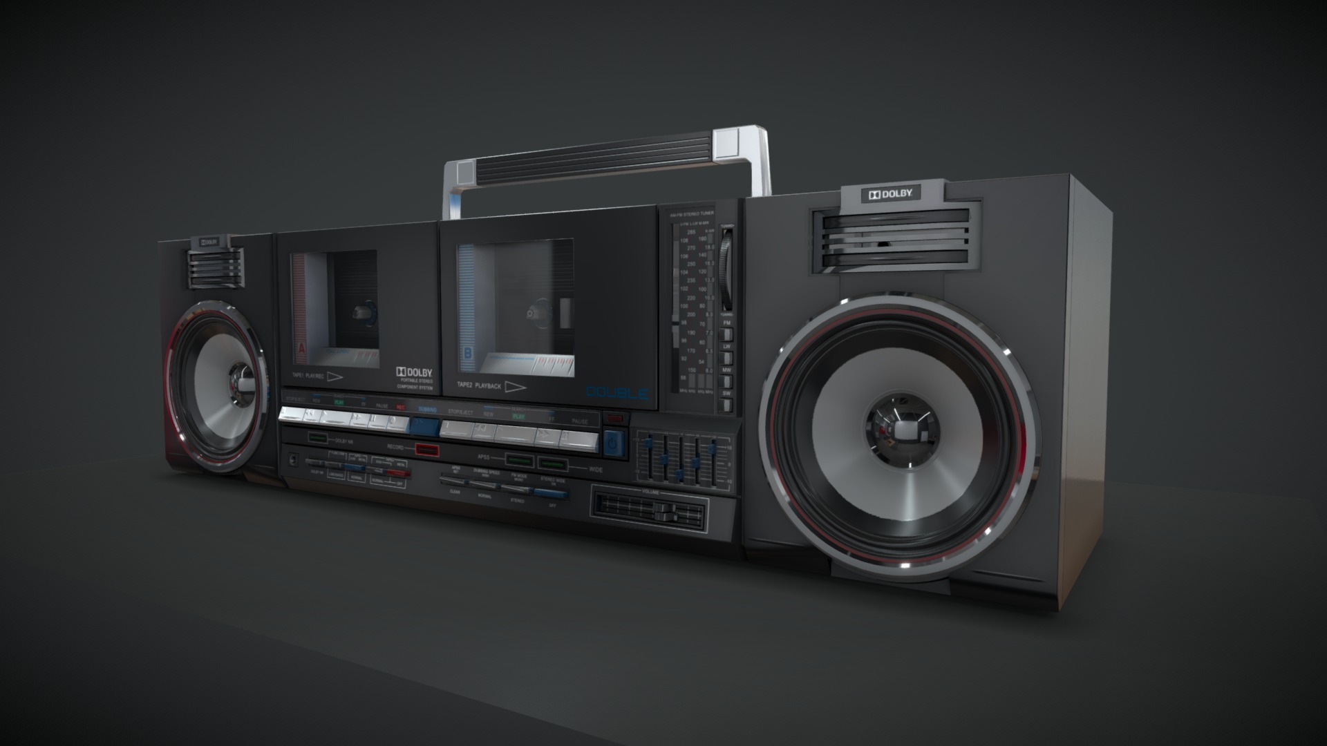3D model Cassette tape recorder - This is a 3D model of the Cassette tape recorder. The 3D model is about a silver and black camera.
