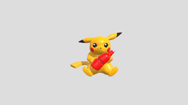 Sad Pikachu holding Ketchup 3D Model