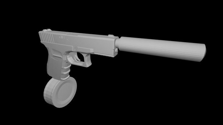 Automatic 9mm silenced pistol 3D Model