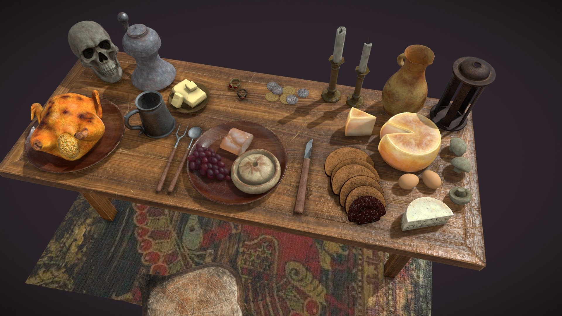 Medieval Tavern Dinner Scene - Buy Royalty Free 3D model by