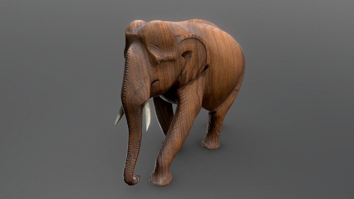 Indian Elephant wooden statue 3D Model
