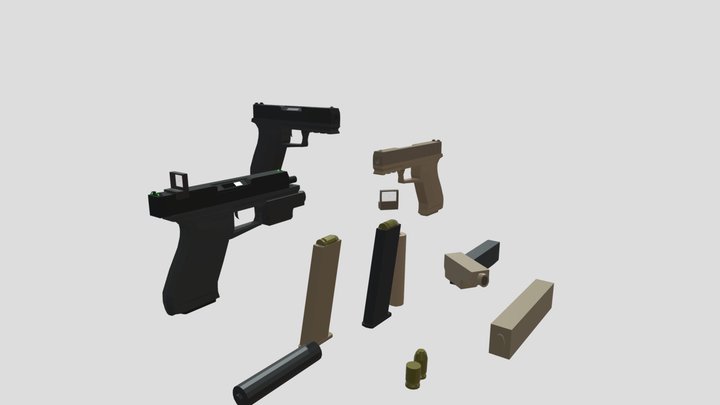 Low poly hand gun 3D Model