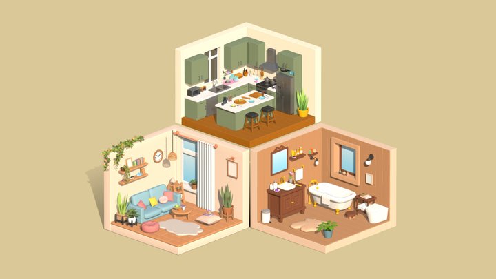 Cozy Room Props Bundle - Interior Props 2 3D Model