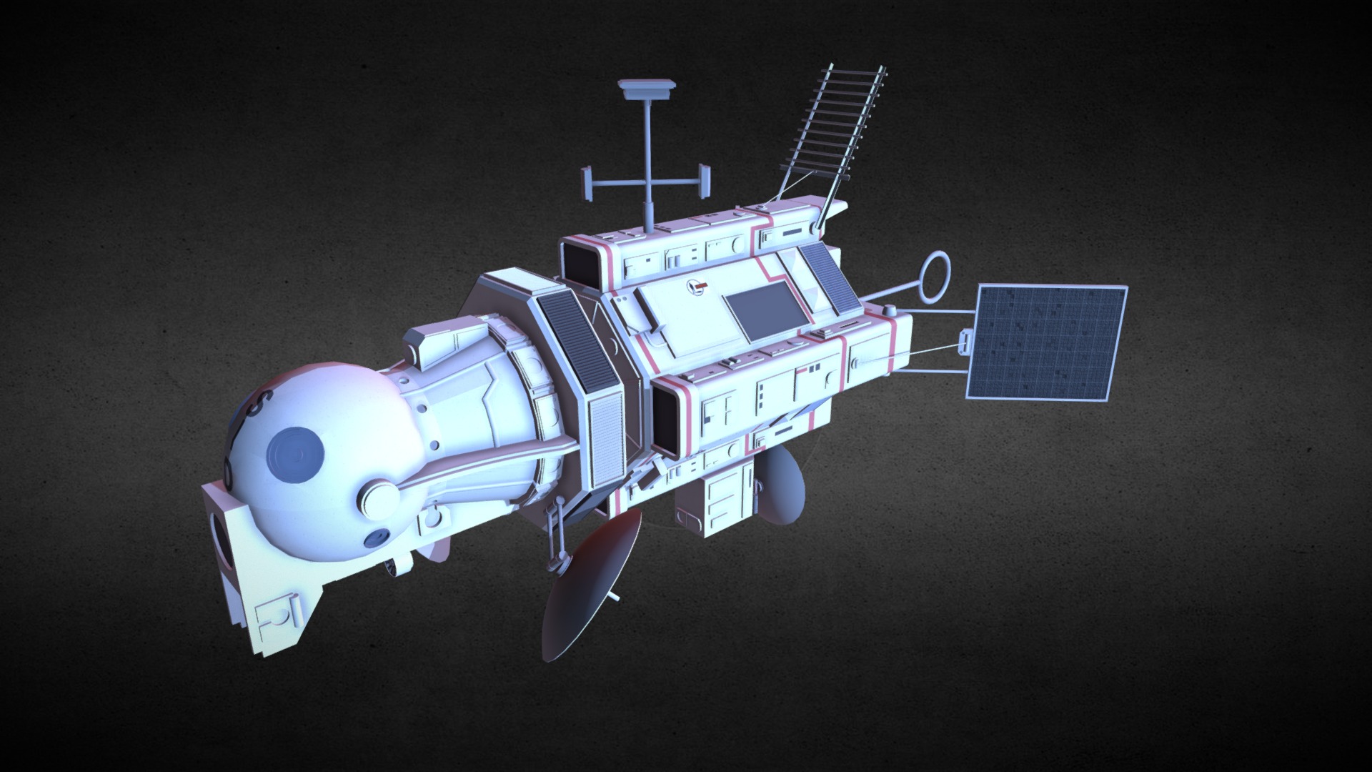 3D model S.I.D. Satellite - This is a 3D model of the S.I.D. Satellite. The 3D model is about a white and red robot.