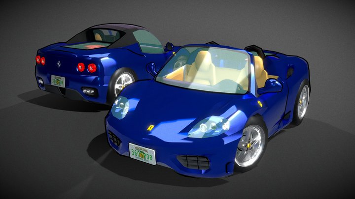 Lowpoly Tooned Ferrari 360 Spider Stylized Car 3D Model