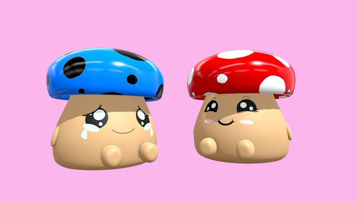 Baby Mushrooms - Happy & Sad 3D Model