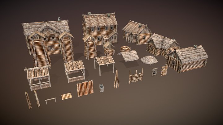 Wooden Village 3D Model