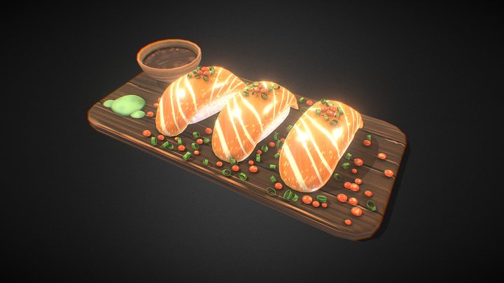 Stylized Salmon Nigiri Sushi PBR Learning 3D Model