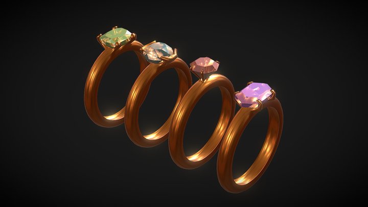 Lowpoly Jewel Ring set 3D Model