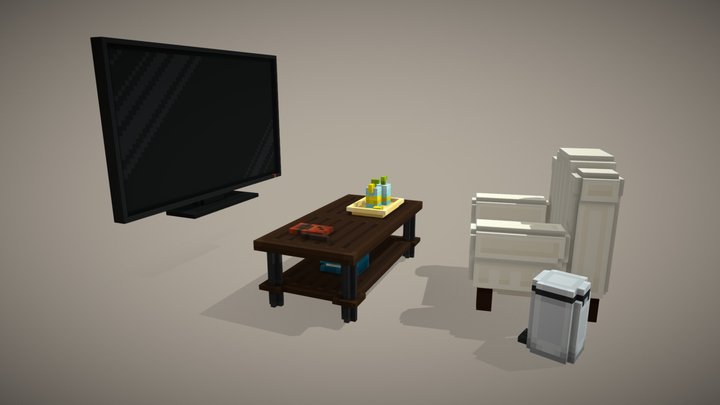 Living Room Voxel Assets 3D Model