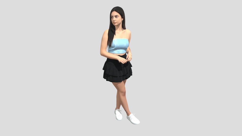 Sequin Blue Top with a Black Tiered Mini Skirt