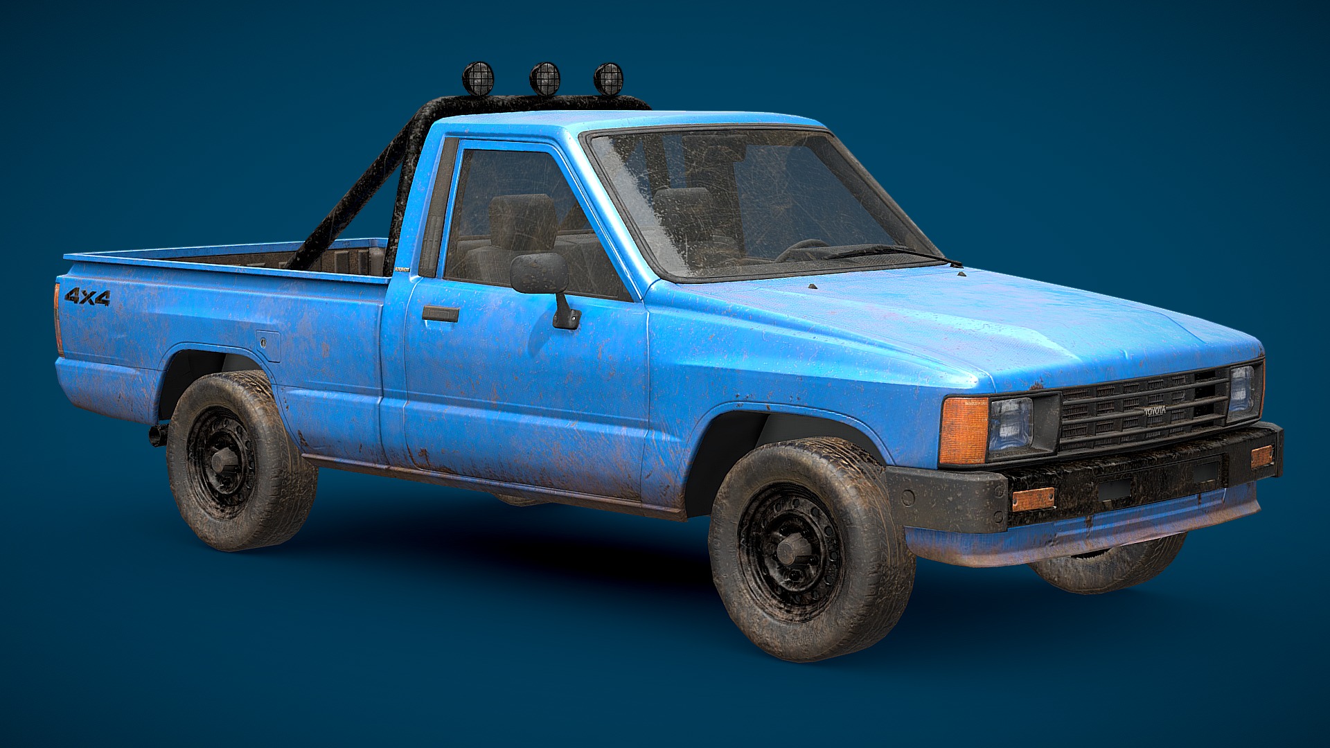 3D model Blue Pickup Truck - This is a 3D model of the Blue Pickup Truck. The 3D model is about a blue car with a white background.