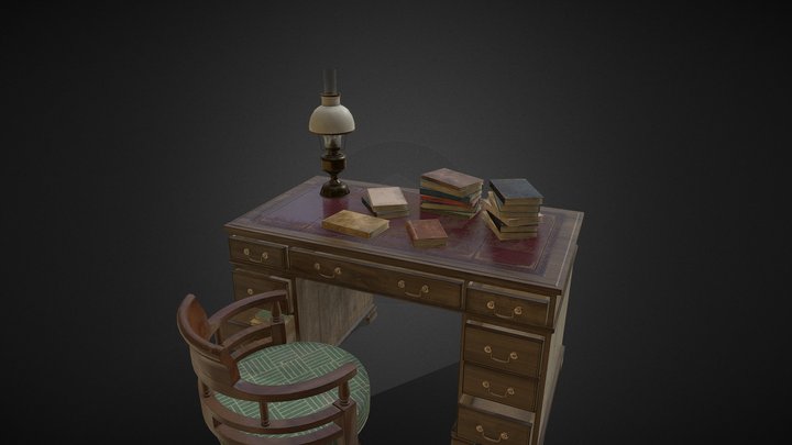 Antique Desk & Props 3D Model