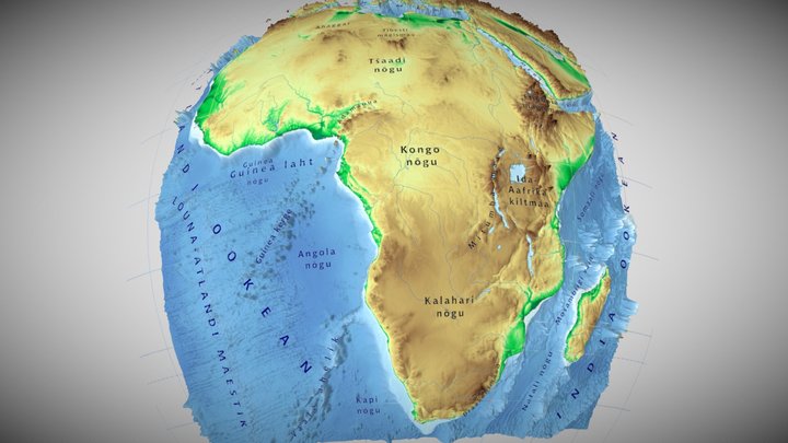 Aafrika füüsiline kaart nimedega 3D Model