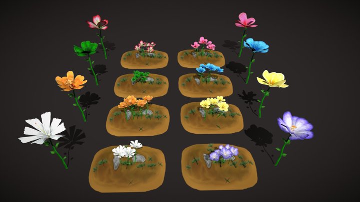 Lowpoly Stylized Flower Pack 3D Model