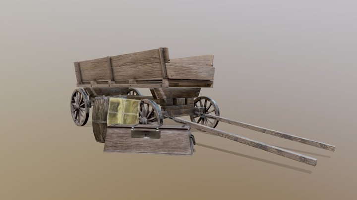 Cart, Barrel, Chest, Shield. 3D Model
