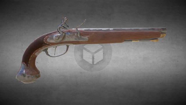 Old flintlock pistol 3D Model