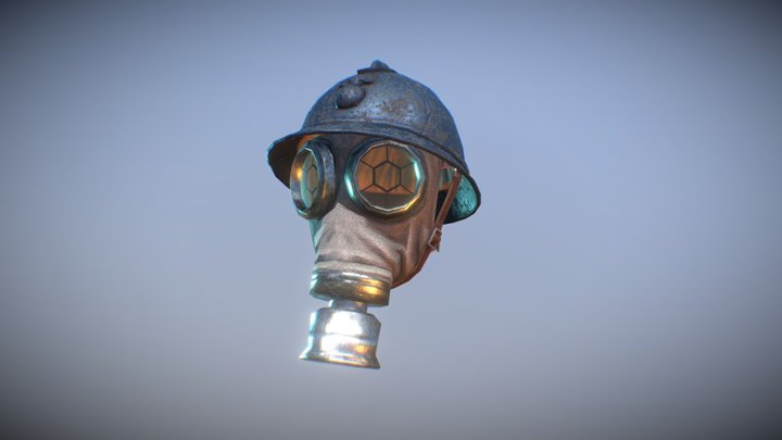 Adrian Helmet with a Gas Mask 3D Model