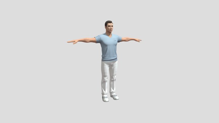 Man in blue shirt and white pants 3D Model