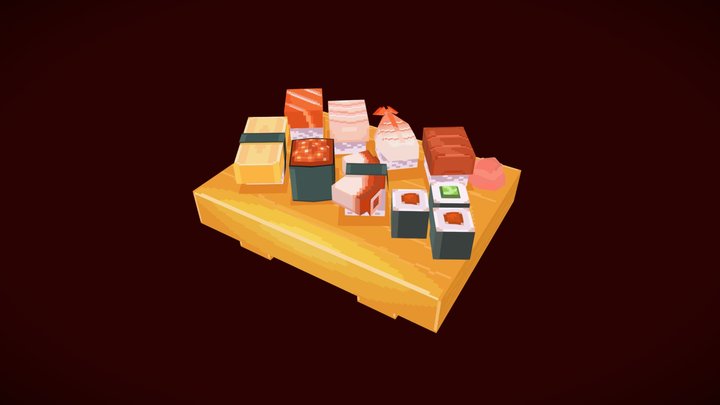 Traditional Sushi Tray [Blockbench] 3D Model