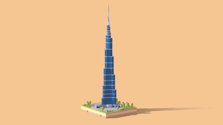 Cartoon Lowpoly Burj Khalifa Dubai Landmark 3D Model