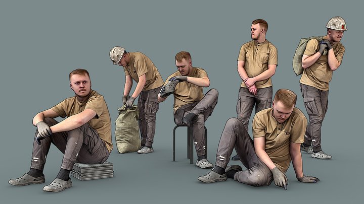 Worker in a Sand T-shirt 3D Model
