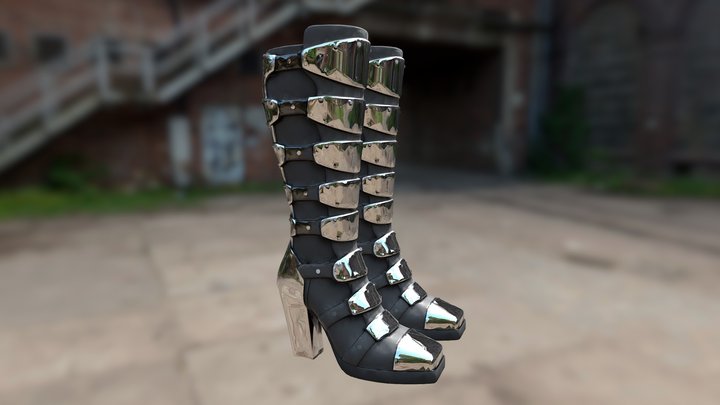 Angular Chrome Plated Boots 3D Model