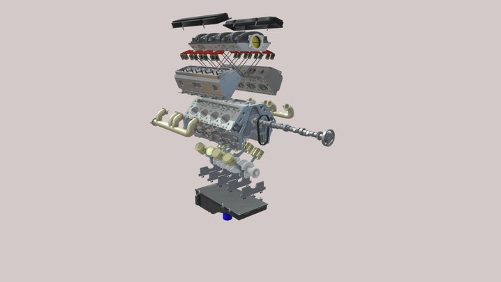Disassembled V8 Engine Block 3D Model