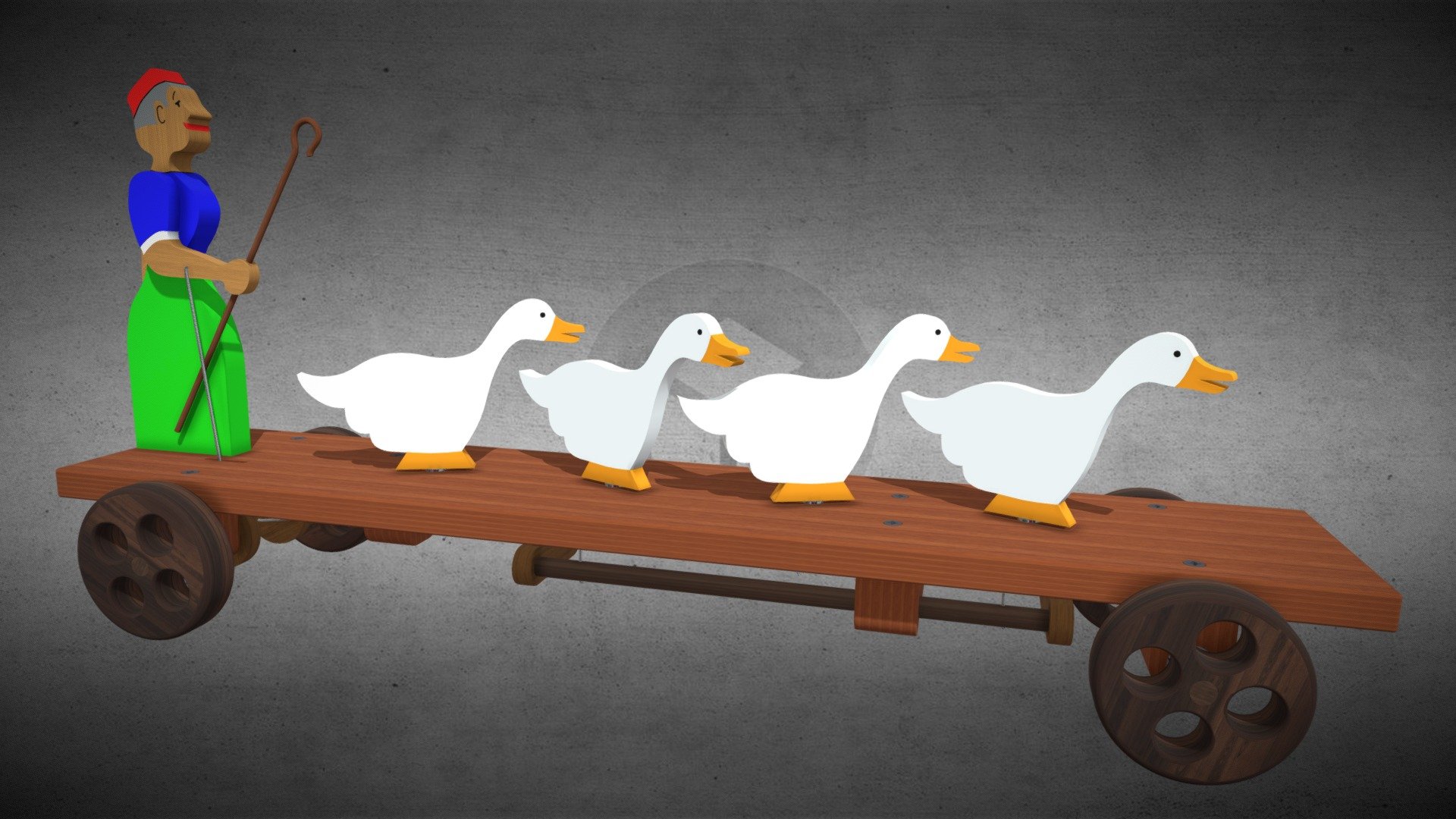 Lady and Her Flock Pulling Wooden Toy