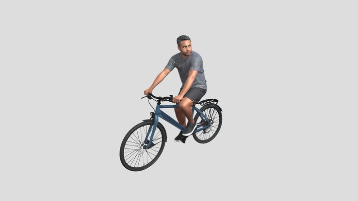 Cyclist On A Blue Bicycle