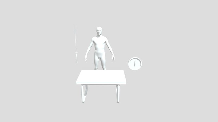 Katana, clock and table 3D Model