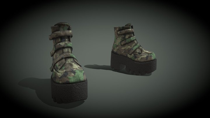 Female Gothic Camo Boots 3D Model