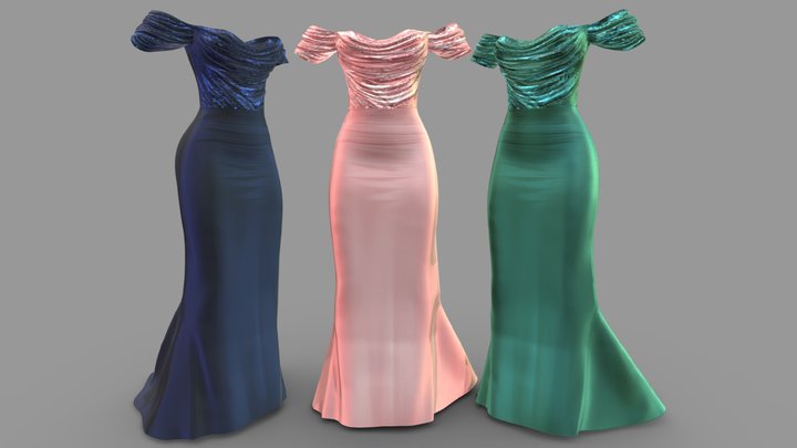 Female Off Shoulder Hautre Couture Gown Dress 3D Model