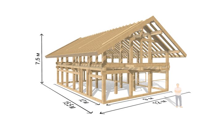 Каркас Фахверк 2 этажа 3 спальни 3D Model